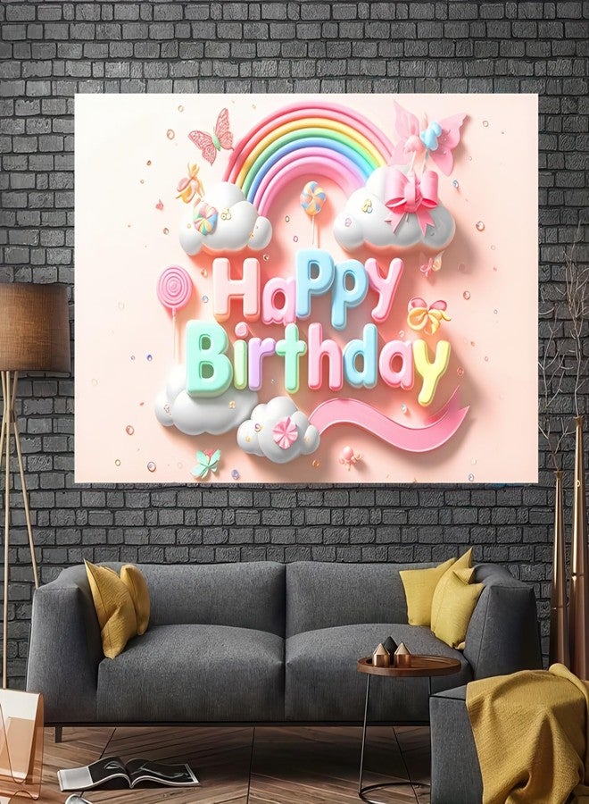 BlissYard Rainbow Clouds and Butterfly Lollipop Birthday Banner - 71x43 Inch Polyester Rainbow Banner Photography Backdrop for Birthday Parties Celebrations Home and Garden Decor by BlissYard - Image 3